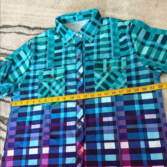 Women's Plaid Button Down Shirt - Blue and Purple - Picture 6 of 9